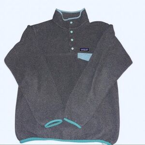 Patagonia Gray Fleece Snap Pullover with Teal Accents